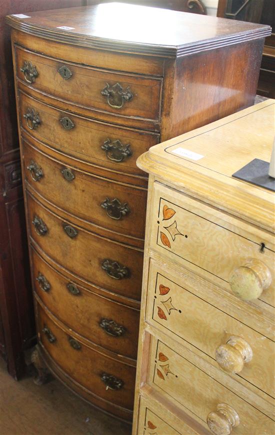 Small burr walnut bow fronted tallboy